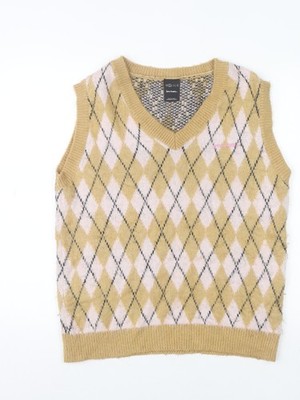 iets frans Unisex Beige Argyle Strick V-Ausschnitt Ärmellose Weste XS