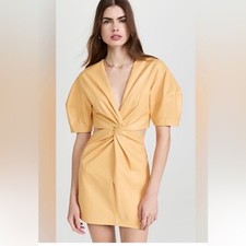 ALC Alex Yellow Faux Leather Mini Dress Cutout Waist Twist Front Size 2