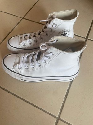 Chucks All Star weiss glattlederoptik Gr.37,gebraucht,Schnürung