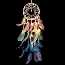 Dream Catcher Wall Decor with LED Lights Colorful Feather Handmade Gift