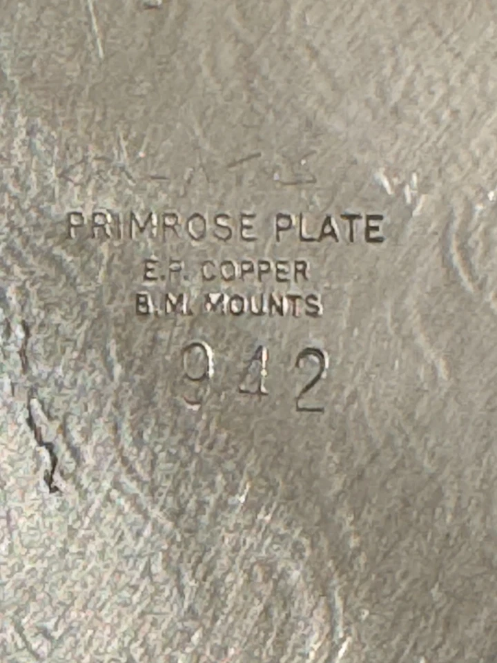 "Bandeja para servir plato de prímula vintage BIRKS 14"" montajes B.M EP cobre plato plateado" Foto 3 de 3