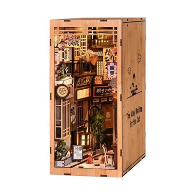 DIY Book Nook Kit Japanese Cat Alley Miniature Dollhouse LED 3D Puzzle Gift