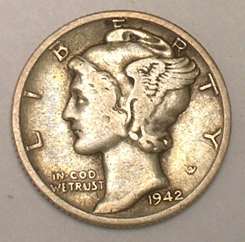 1942 D Mercury Winged Head Dime 10 Cents Silver Coin VF