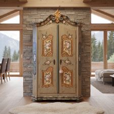 Bauernschrank Schrank antik Antiquität Flurschrank Barock Vintage bemalt Gold