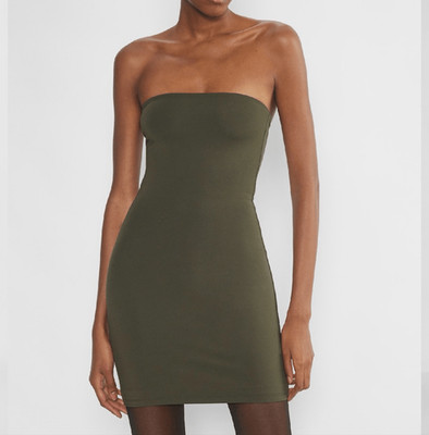 Aritzia Contour Enrapture Strapless Mini Dress Bodycon Tube olive green XS NEW