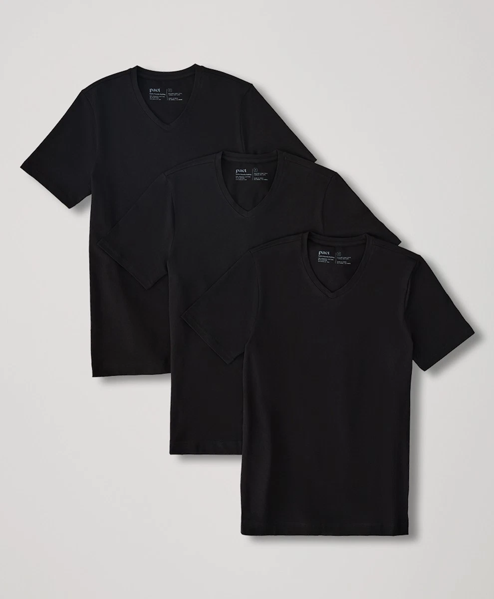 Pact Men's Cool Stretch Black V-Neck Undershirt 3-Pack Medium Tops