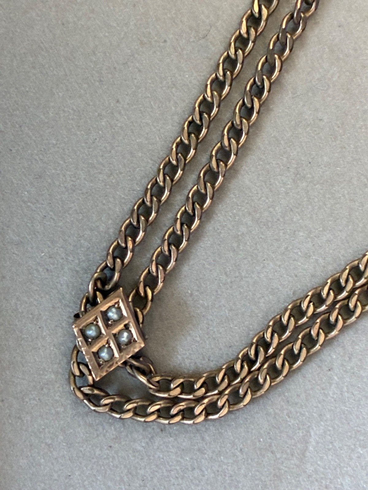 Antique 25" Gold Fill Watch Fob Chain With Pearl Slide