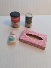 4 Vintage Pretend Kitchen GROCERY Play Food Cans and Items