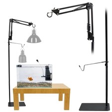 Adjustable Reptile Heat Lamp Stand with 360  Swing Arm, Double Hooks, and Phone