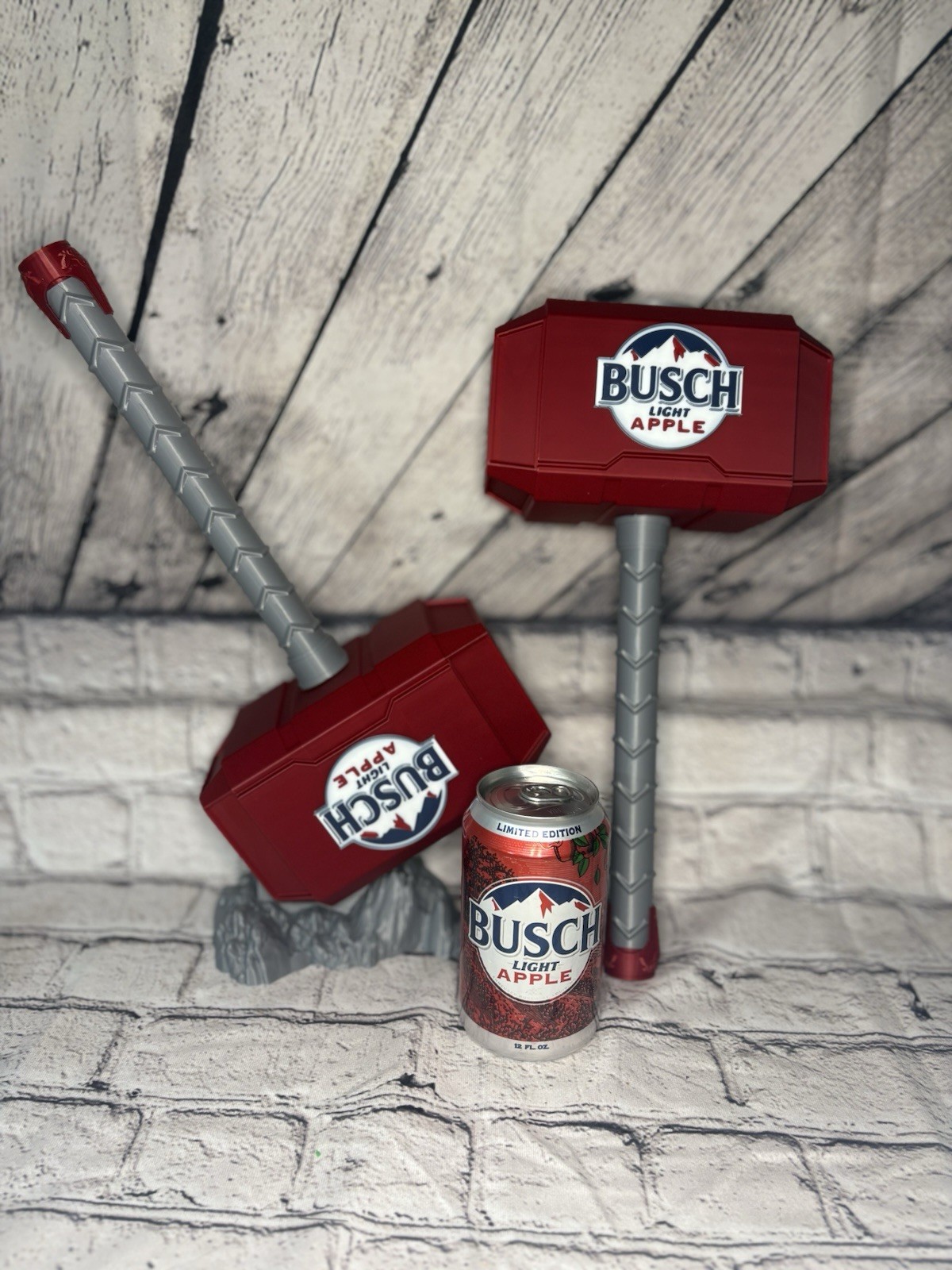 Busch Apple Light Beer Man Cave Garage Bar Thor Hammer 3D Printed Decor