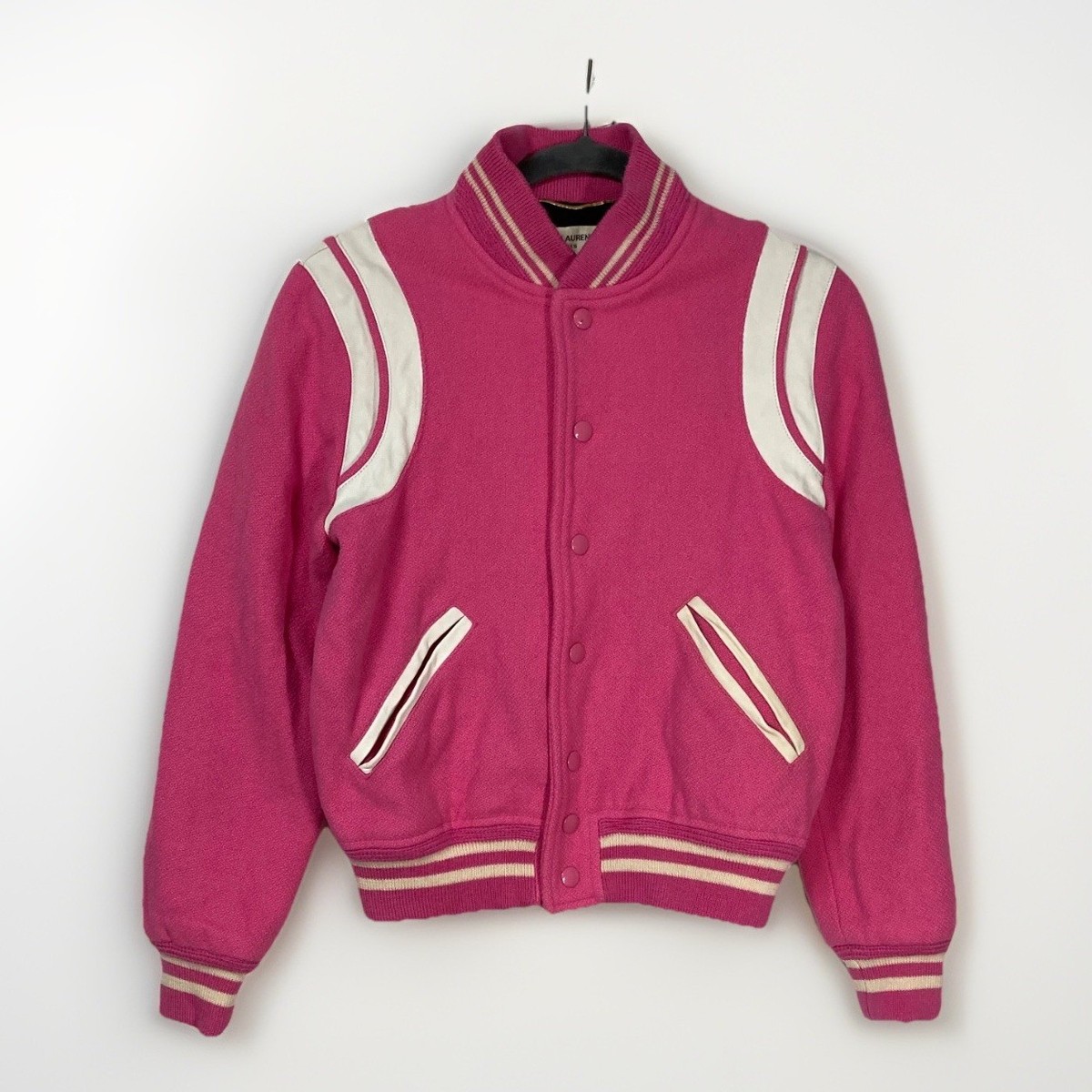 サンローラン　テディジャケット　ピンク Saint Laurent Teddy Wool Pink Varsity Jacket | eBay