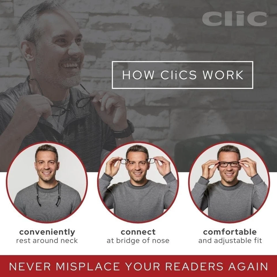 Clic Magnetic Reading Glasses for Men Women Computer Readers M-XL Black + 1.25 - Image 2 of 4