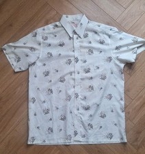 Vintage 80s Silk Feel Shirt Retro Pattern Uk Large Baggy Short Sleeve 