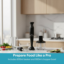 Image of Geepas 4 in 1 Hand Blender 200W Stick Blender Chopper Whisk Beaker 600ml 860ml