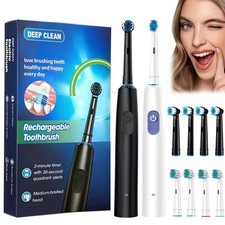 Rotating Electric Toothbrush Rechargeable With 4 Brush Heads 5 Modes Timer USB