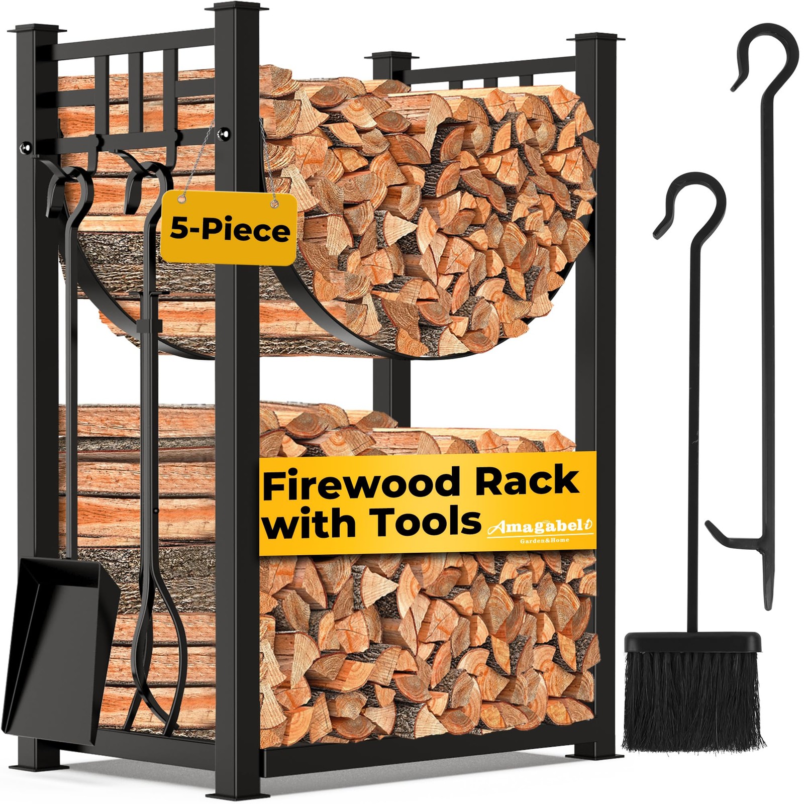 31.6in Large Firewood Rack Fireplace Tools Set Wood Holder Indoor log Rack Wi...