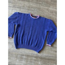 Vintage Eddie Bauer Fisherman Sweater Womens L Blue Cotton Cable Knit Crewneck