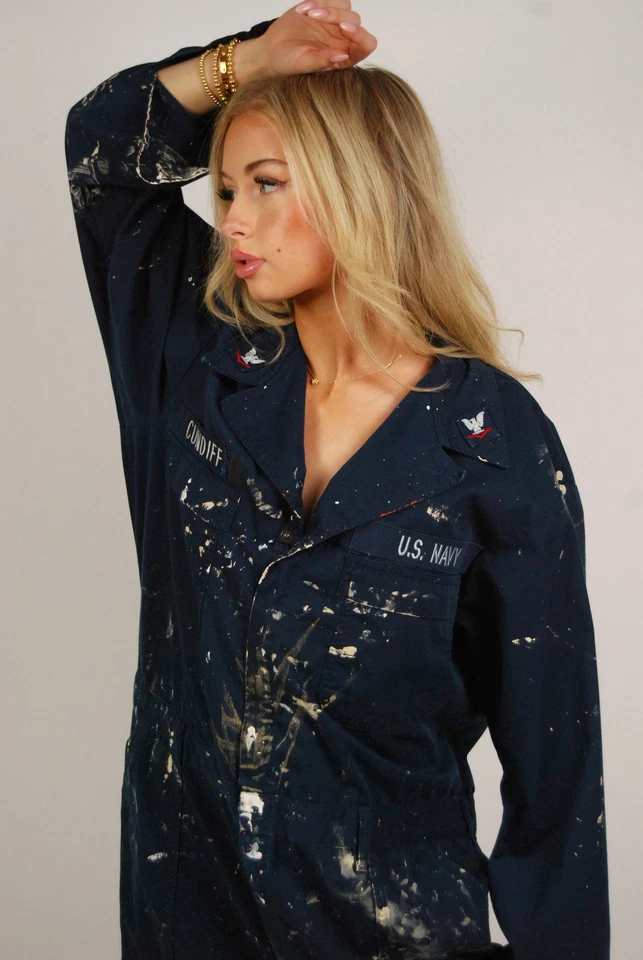 Vintage 80s U.S. Navy Coveralls (XXL) navy blue painted distressed jumpsuit 2xl - Image 4 of 4