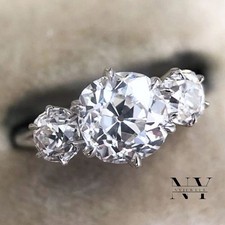 Solid 14K White Gold Moissanite Three Stone Engagement Ring 2.40 Carat Round Cut
