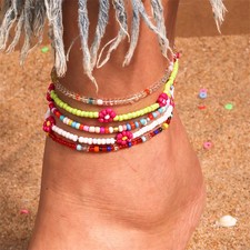 5Pcs/Set Fashion Handmade Flower Beads Anklets for Women Summer Beach Ankle Brac