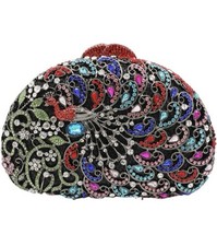 New Stunning Peacock Multi-Colored Crystals Beaded Clutch Bag