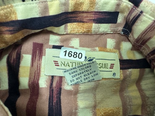 Vintage 90s Geometric Shirt Men Large Natural Issue Patchwork Print Button Up - Picture 18 of 18