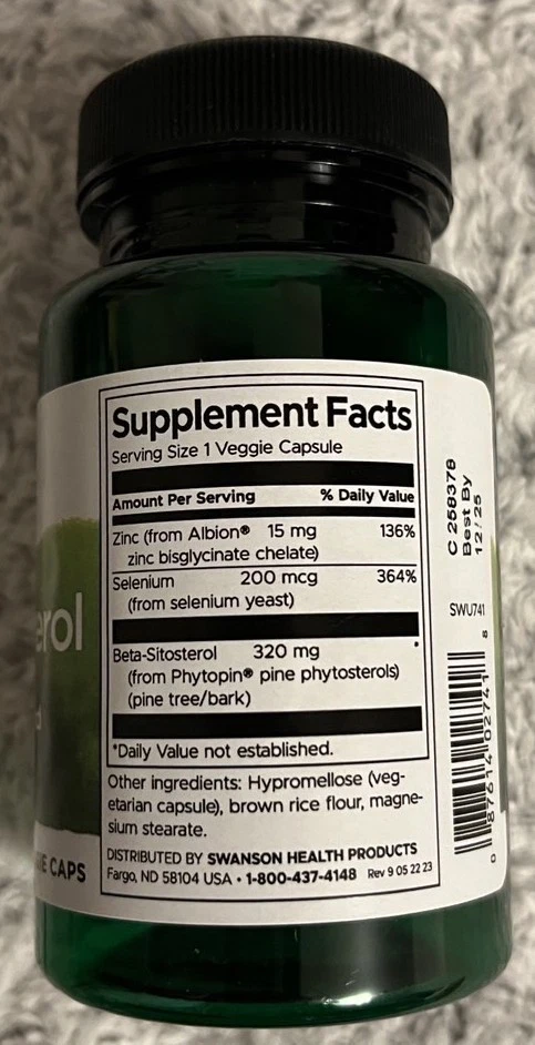 Swanson Beta-Sitosterol 320 mg 30 Veggie Capsules Heart Prostate Health - Image 2 of 2