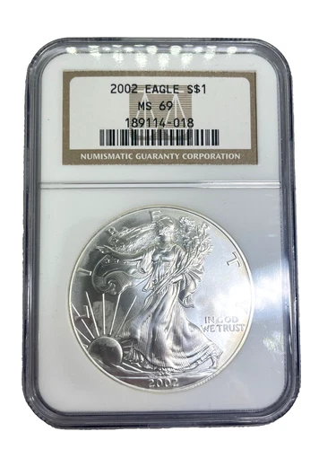 2002 American Silver Eagle MS69 NGC 1oz .999 Fine Silver Coin (#4018)