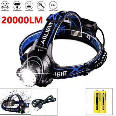 Hell 20000LM stirnlampe T6 CREE LED Kopflampe FACKEL TASCHENLAMP 2x 18650 Akku