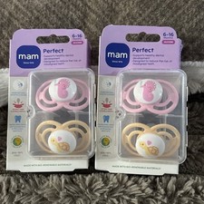 MAM Perfect Baby Pacifiers 2-Pack 6M-16M Crab  Fish Silicone Thin Flexible Nip