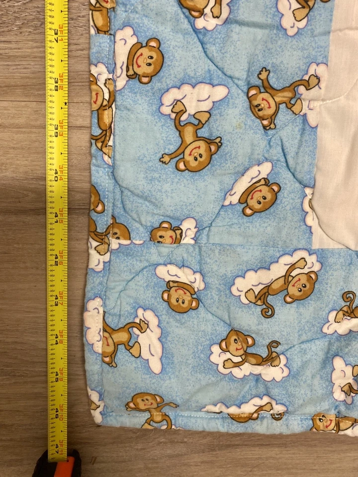 Homemade Monkey Patchwork Squares Baby Quilt Toddler Handcrafted 38 x 46” VG - Image 3 of 4