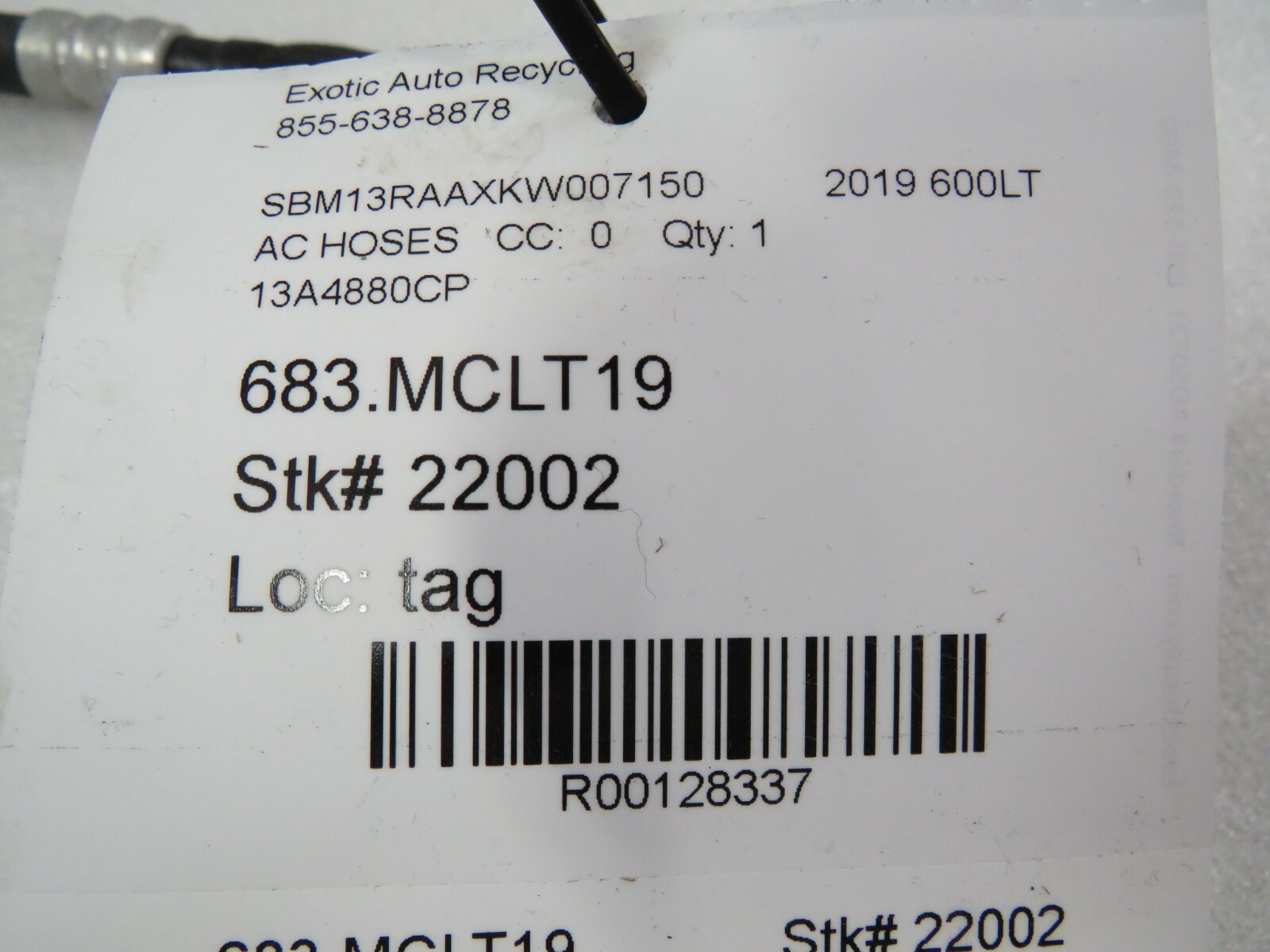 McLaren 600LT, AC Hose, Used, P/N 13A4880CP