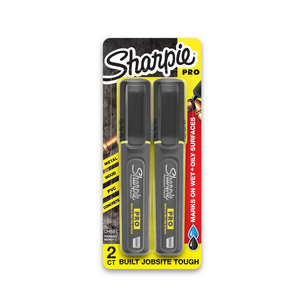 Black Permanent Markers Chisel Tip, Wet Oil Dust & Abrasive Surfaces  2 Count