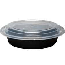 Meal Prep 24 Oz Round Food Containers with Clear Lids 50 Pack Black Microwavable