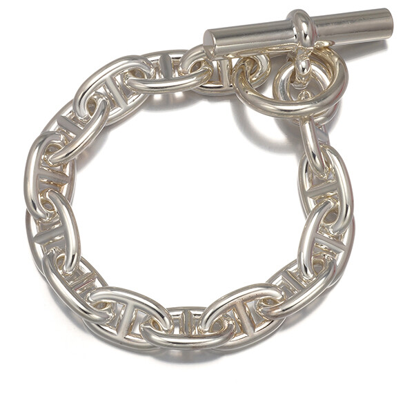 Auth HERMES Bracelet Chaine d'ancre 14 Links MM 925 Sterling