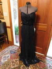 BEAUTIFUL "MORILEE" NAVY SEQUINED SWEETHEART TOP-FITTED W/SLIGHT FLARE GOWN S10