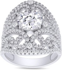 3.85ct Round Cubic Zirconia Filigree Art Deco Band Ring In 925 Sterling Silver