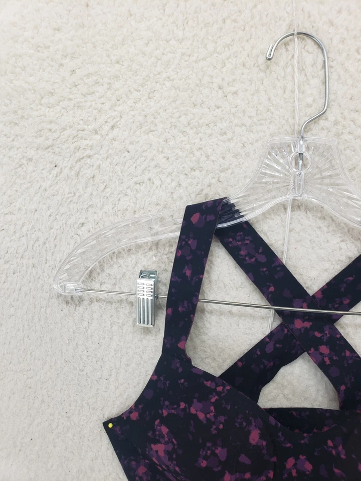 Uniqlo Women Sport Bra Small Purple Spotted Nylon Blend Crossback Activewear - Image 2 of 4