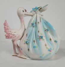 Vintage Lefton Baby Reveal Stork Delivery Floral Shower Antique Japan Planter