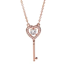 Rose Gold Plated Heart Shape Key Pendant Necklace With Cubic Zirconia For Women
