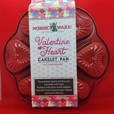 Nordic Ware Heart Cakelet Pan 6 Cakes Non-Stick Red Cups Brand New! Valentine's 