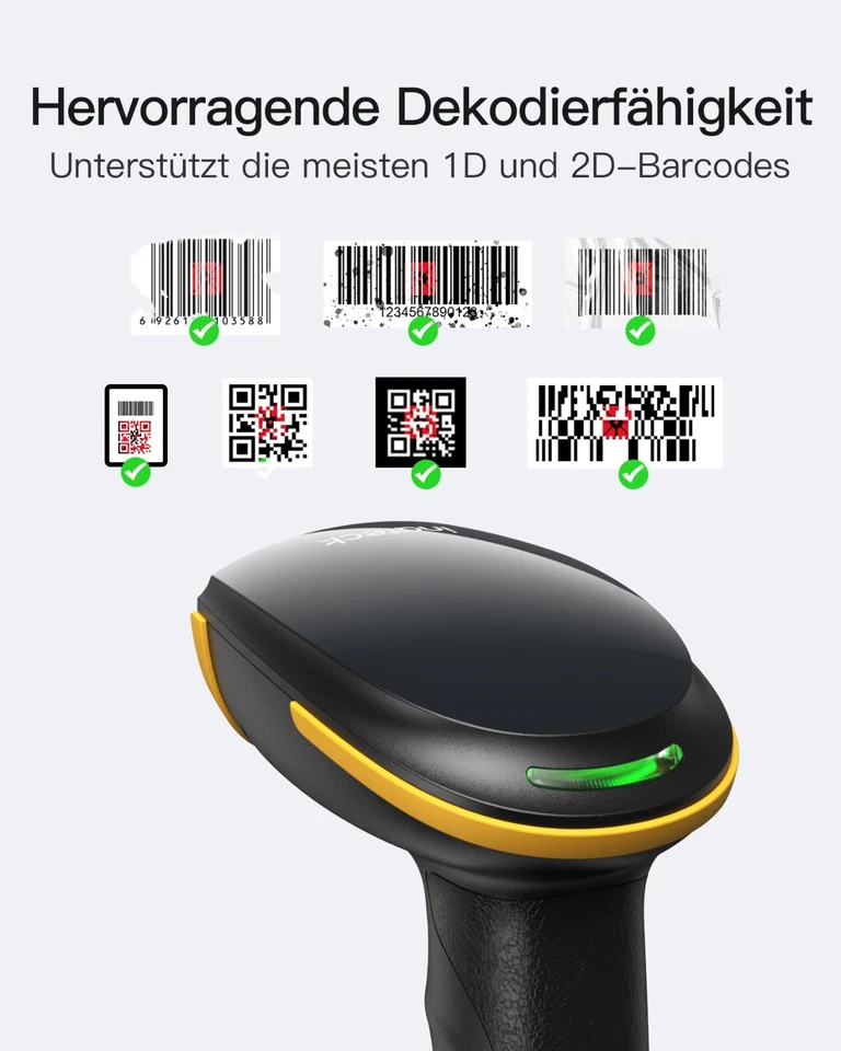 Inateck Barcode Scanner Bluetooth, 1D 2D QR Code Wireless Handscanner APP SDK - Bild 2 von 4
