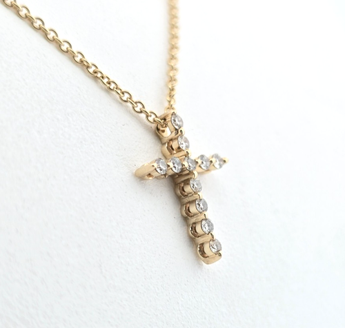 14kt Yellow Gold Diamond Cross 18" Necklace .14ctw H Si2 15mm Cross Pendant - Picture 3 of 5