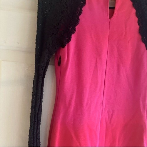Mini Abito Vintage Y2K Juicy Couture Bodycon Rosa Nero Pizzo Manica Lunga Taglia XS - Foto 8 di 9