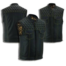 SOA Men  s Motorcycle Biker Vest Leather Quilted Club Style Concealed Carry Vest
