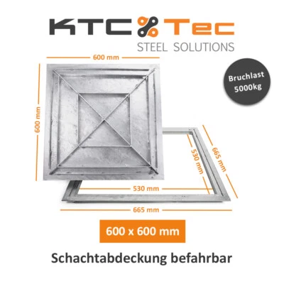 SAB-60 Stahl Schachtabdeckung verzinkt befahrbar 600 x 600 mm Tränenblech