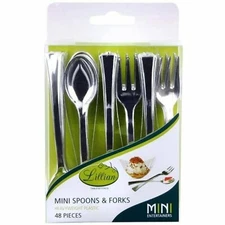 Lillian Mini Polished Silver Fork and Spoon For Dessert Perfect for Parties BULK