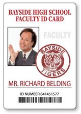 MR BELDING SAVED BY THE BELL BAYSIDE  NAME BADGE HALLOWEEN COSPLAY PIN BACK