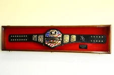 Wrestling Belt Display Case 64" L Walnut Wood WWE WWF Boxing Title Wall Cabinet
