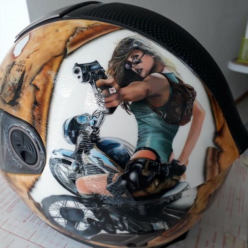 Casco moto Aerografato L Lara Croft Tomb Raider, unico! Airbrushed helmet  custom | eBay